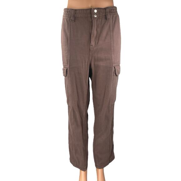 Pacsun Women's Brown Straight Wide Leg Elastic Waist Cargo Trousers Pants Size L - Picture 1 of 6